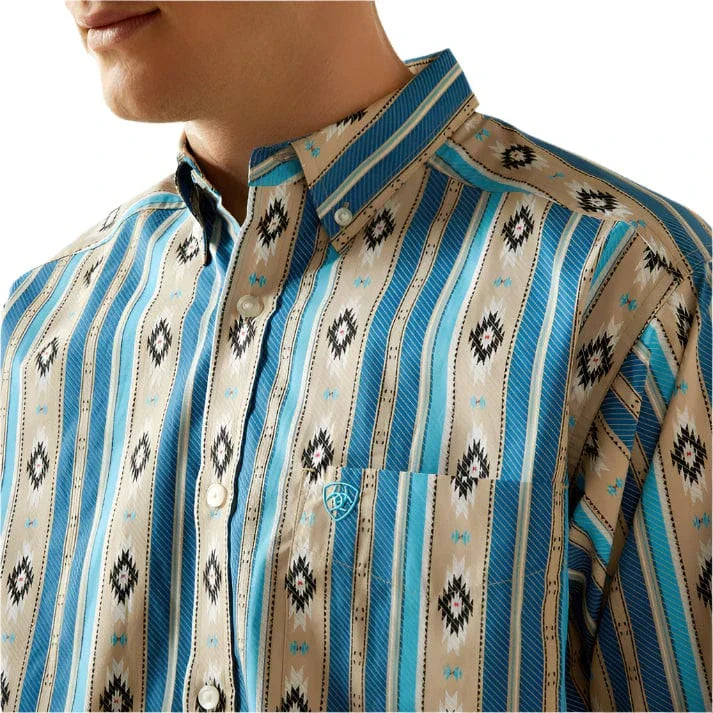 Ariat Men's Shiloh Khaki Aztec Stripe Button Down Western Shirt 10058969