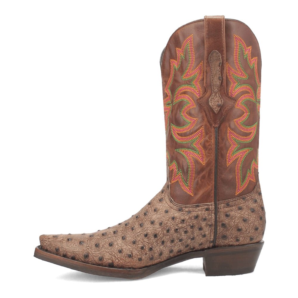Outlaw Embroidered Ostrich Print Snip Toe Cowboy Boots - SundialOutlaw Embroidered Ostrich Print Snip Toe Cowboy Boots