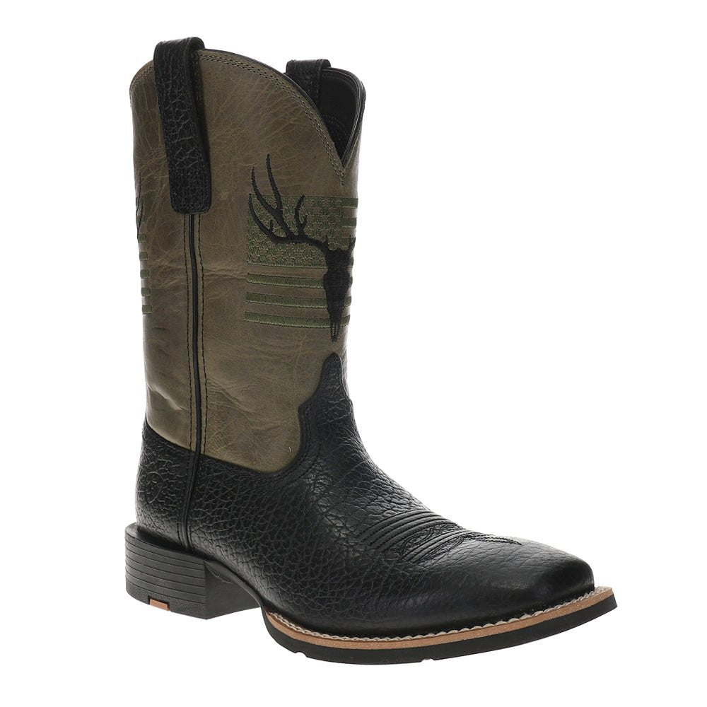 Sport Antlers Embroidered Patriotic Square Toe Pull On Cowboy Boots - SundialSport Antlers Embroidered Patriotic Square Toe Pull On Cowboy Boots