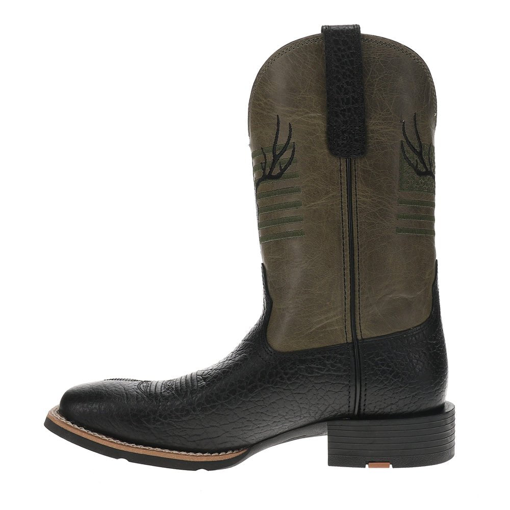 Sport Antlers Embroidered Patriotic Square Toe Pull On Cowboy Boots - SundialSport Antlers Embroidered Patriotic Square Toe Pull On Cowboy Boots