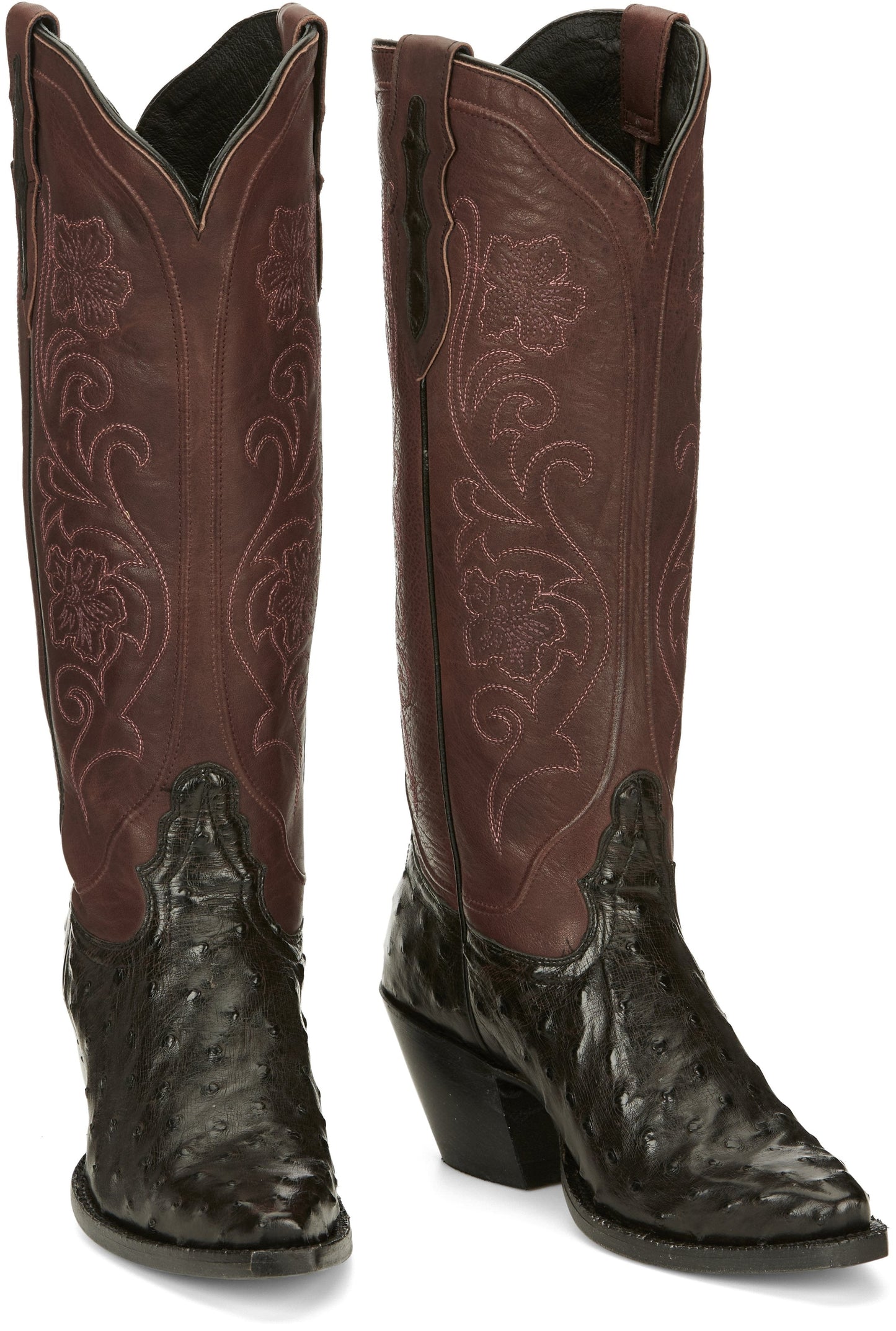 Tony Lama Women's Vaqueras Ines Black Cherry Full Quill Ostrich Western Boots VF3056