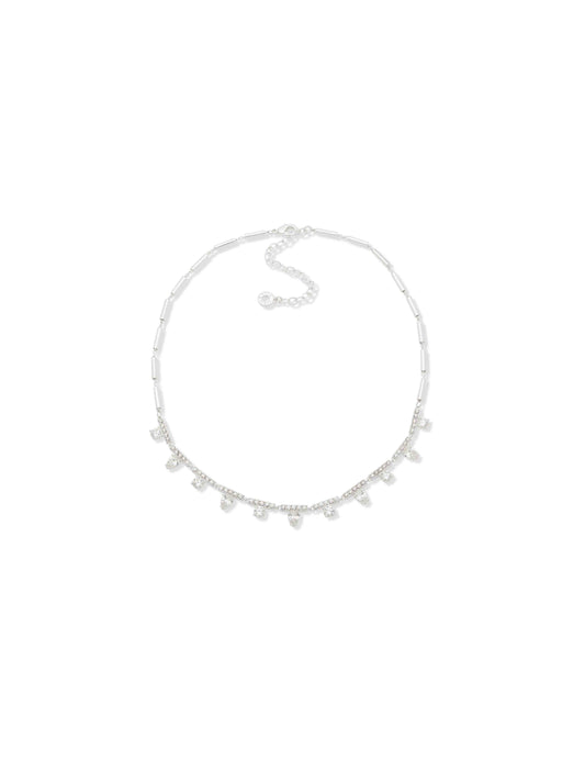 Station Front Necklace - Silver Crystal