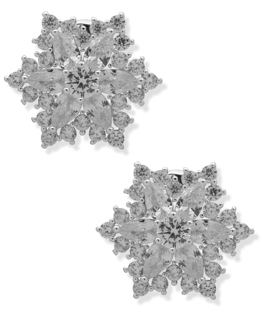 Crystal Snowflake Button Clip-On Earrings