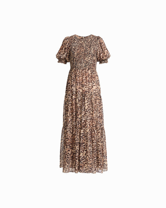Smocked Bodice Maxi Puff Sleeve Dress