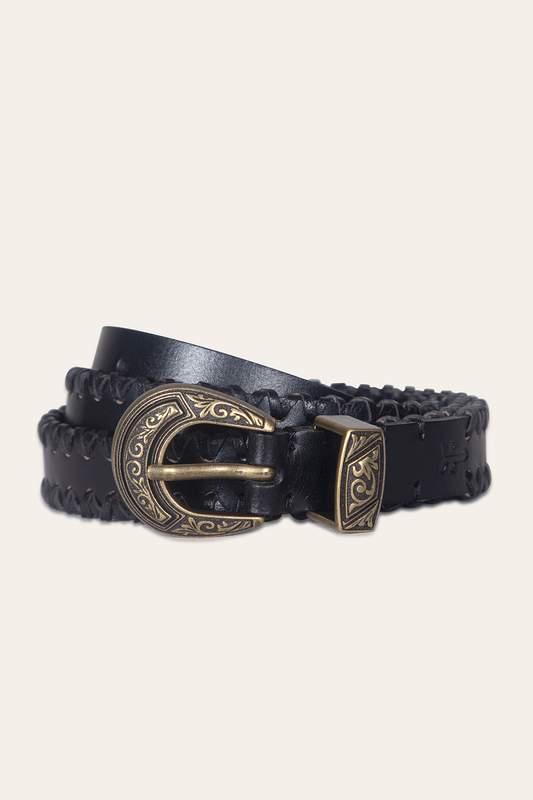 20mm Belt With 3 Pc Buckle Set & Leather Laced Edge