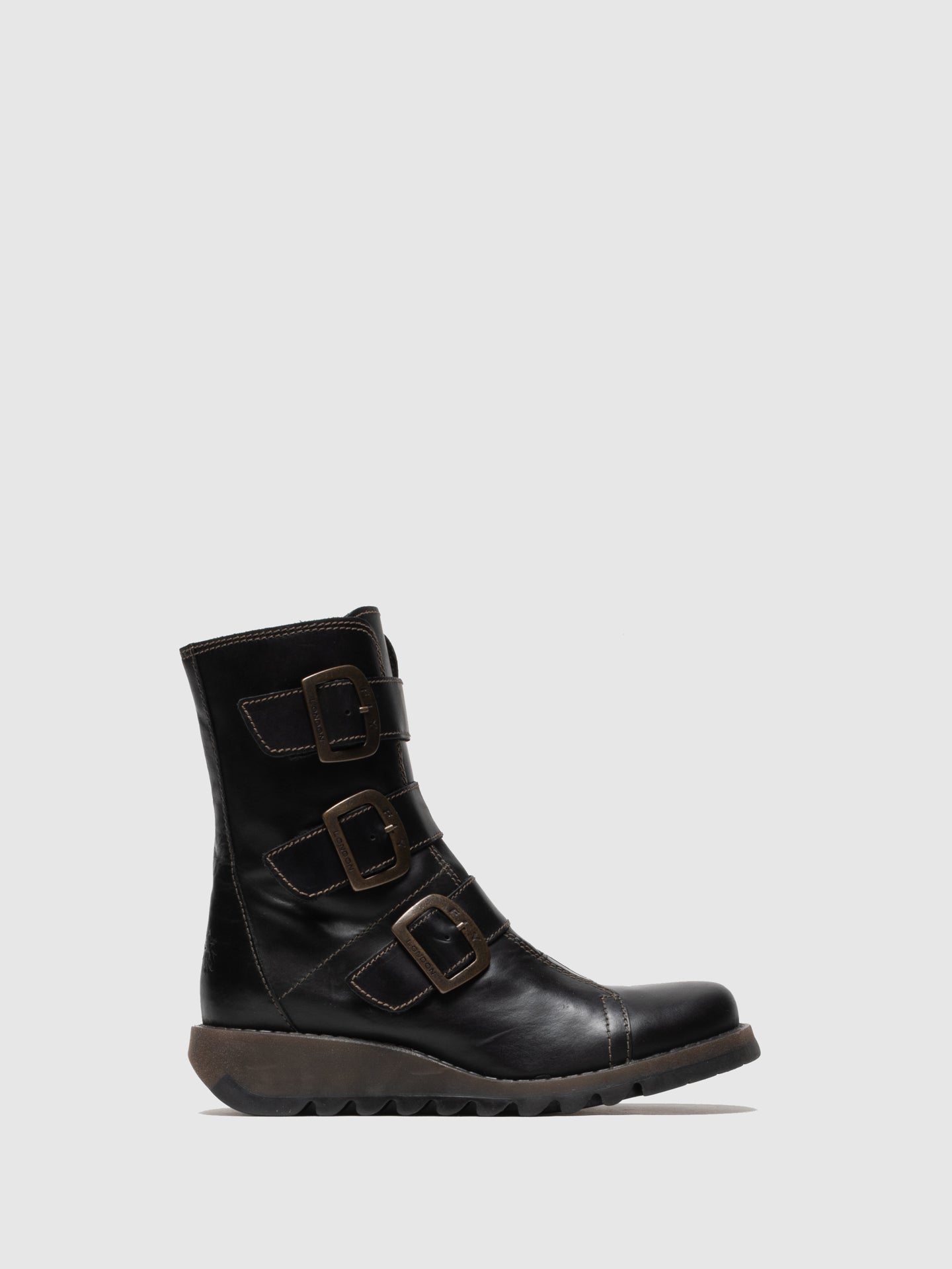 Black Leather Buckle Ankle Boots