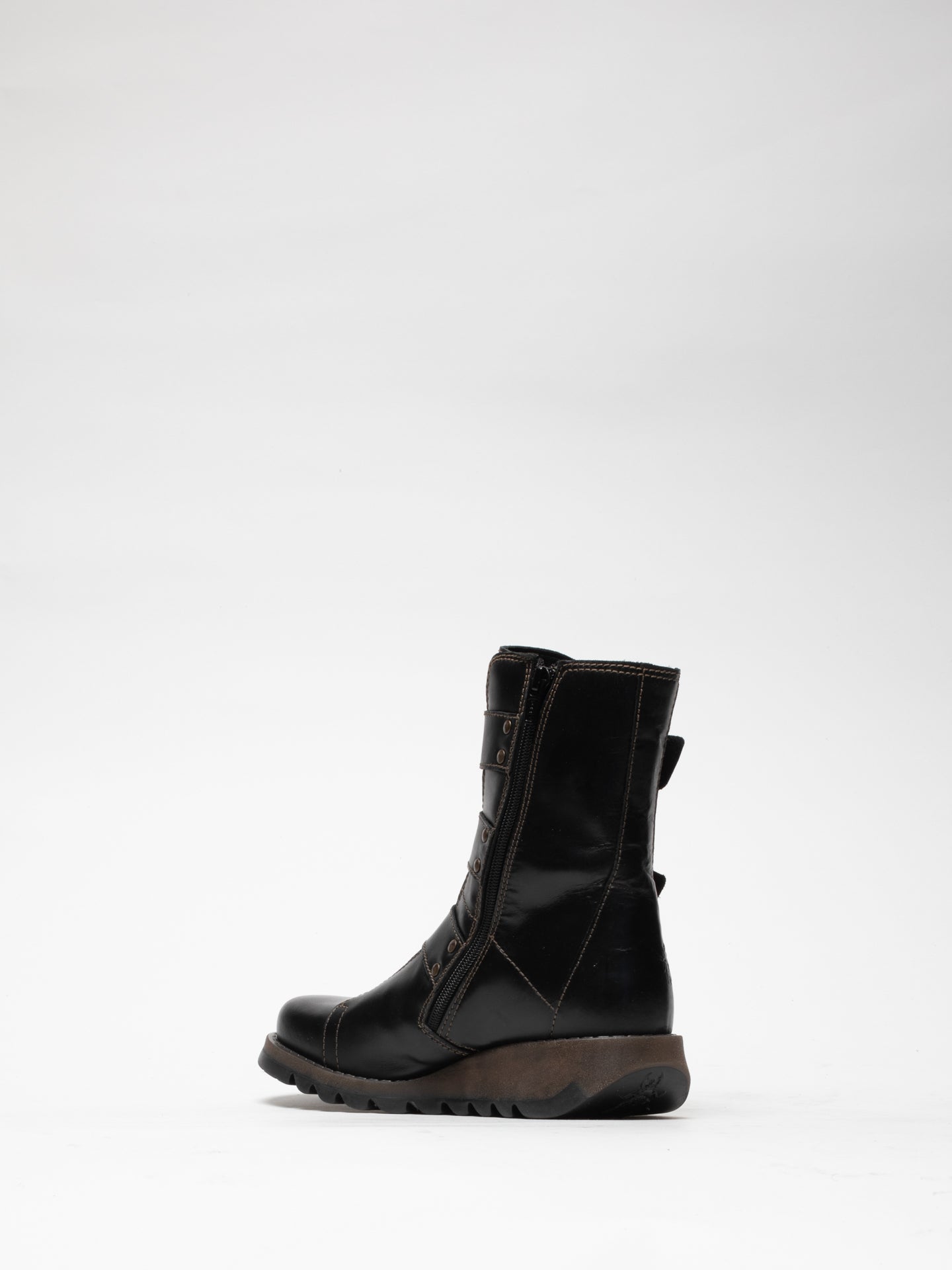 Black Leather Buckle Ankle Boots