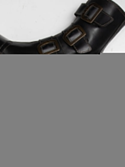 Black Leather Buckle Ankle Boots