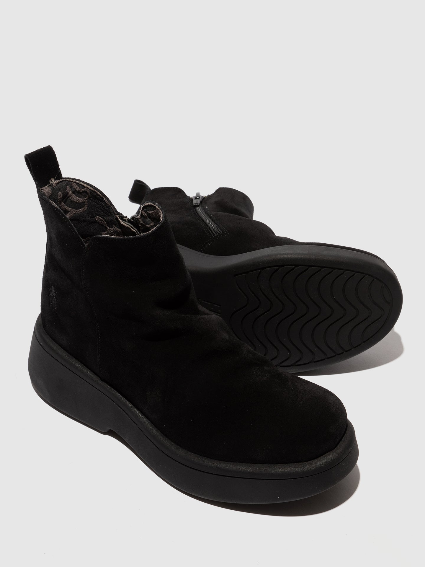 Zip Up Ankle Boots MAZY323FLY OIL SUEDE BLACK