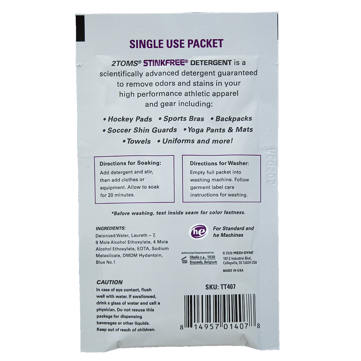 2Toms® StinkFree® Sports Detergent, Travel Size Packet