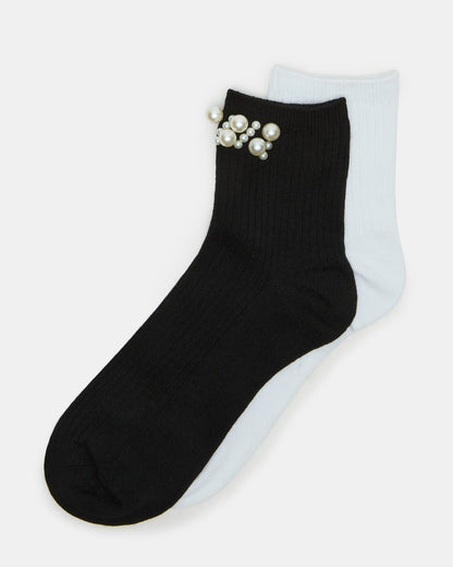 2 PACK PEARL ANKLET SOCKS BLACK MULTI