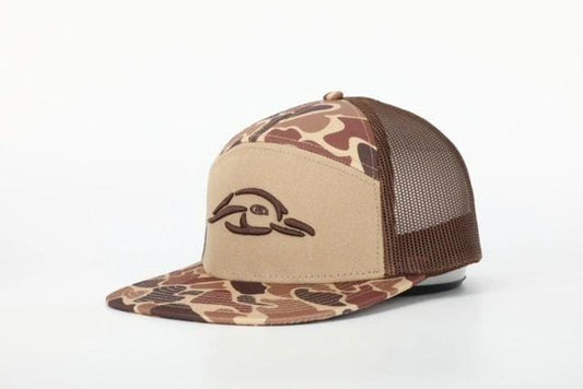 AFW Old-School 7-Panel Hat — Brown, 3D-Puff Logo, Mesh Back