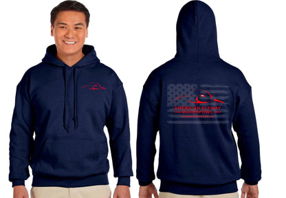 A.F. Waterfowl Flag Hoodie — soft fleece, classic fit, drawcord hood