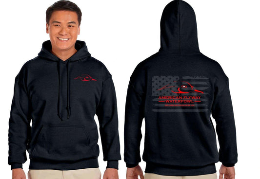 A.F. Waterfowl Flag Hoodie — soft fleece, classic fit, drawcord hood