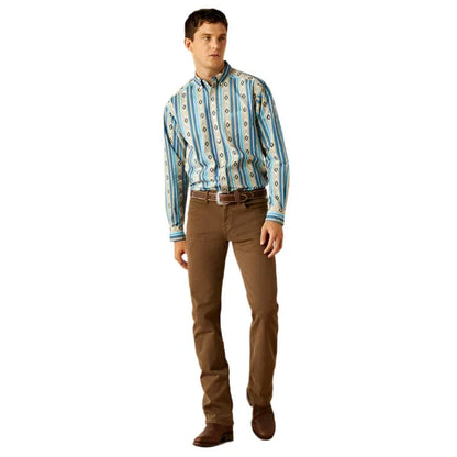 Ariat Men's Shiloh Khaki Aztec Stripe Button Down Western Shirt 10058969