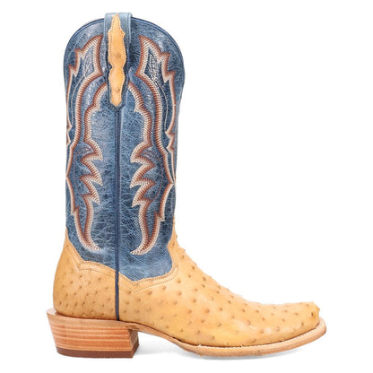 Brady Full Quill Ostrich Embroidered Square Toe Pull On Cowboy Boots - SundialBrady Full Quill Ostrich Embroidered Square Toe Pull On Cowboy Boots