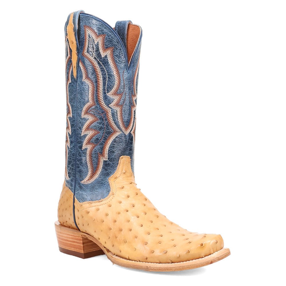Brady Full Quill Ostrich Embroidered Square Toe Pull On Cowboy Boots - SundialBrady Full Quill Ostrich Embroidered Square Toe Pull On Cowboy Boots