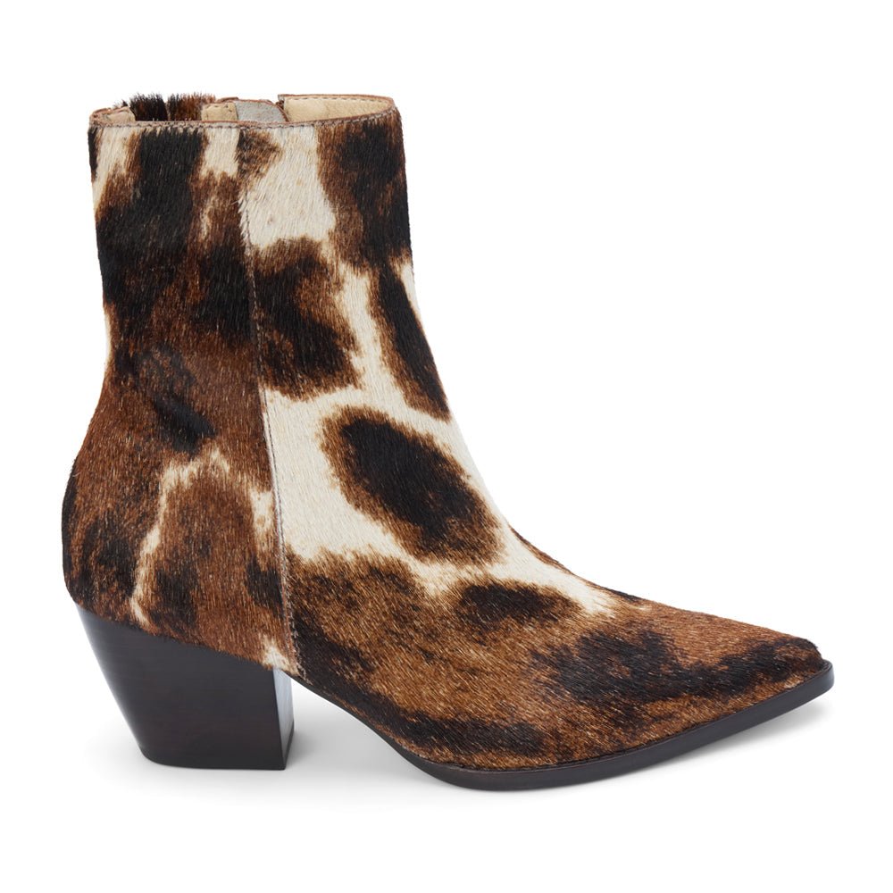 Caty Cow Print Pointed Toe Zippered Booties - SundialCaty Cow Print Pointed Toe Zippered Booties