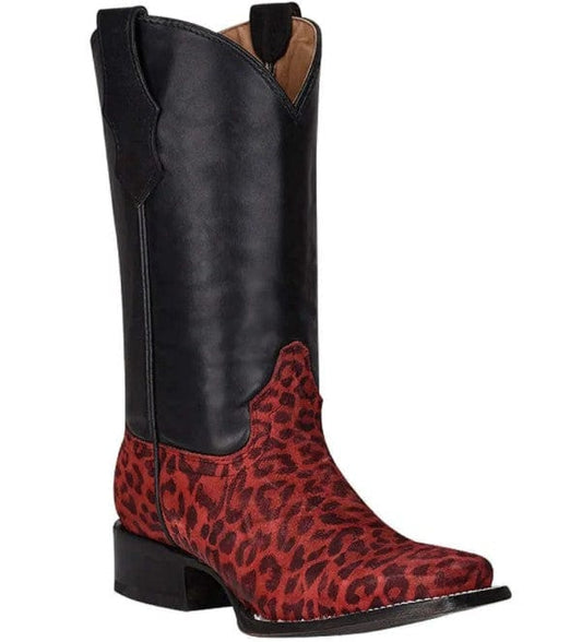 Circle G Kids Red Leopard Black Shaft Cowgirl Boots J7110