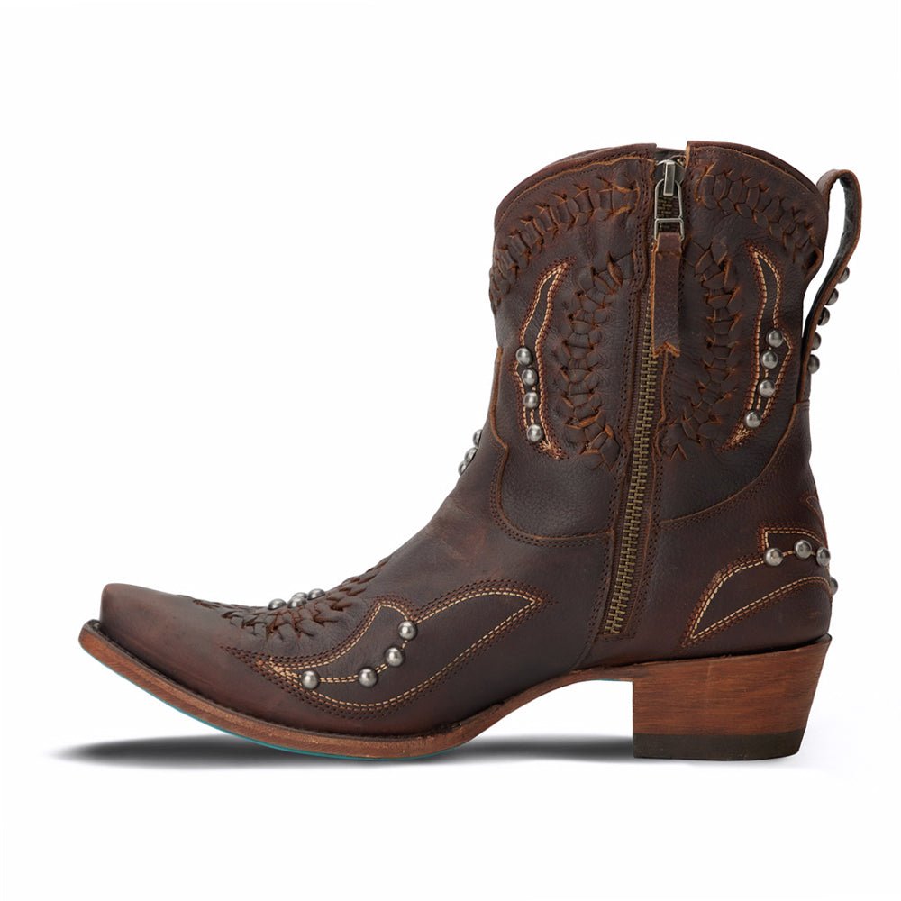 Cossette Studded Embroidered Snip Toe Zippered Cowboy Booties - SundialCossette Studded Embroidered Snip Toe Zippered Cowboy Booties