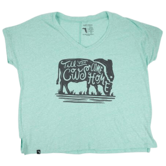 Florida Cracker Trading Co. Women's Blue "Til the Cows Come Home" Cropped Tee