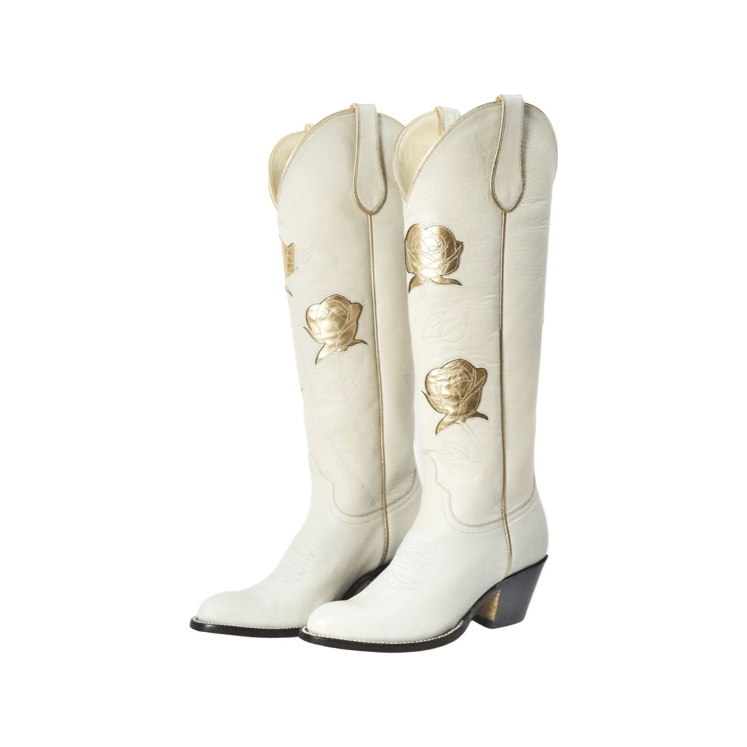 Fraulein Boot Company Women's San Antonio Rose Cream and Gold Cowboy Boots