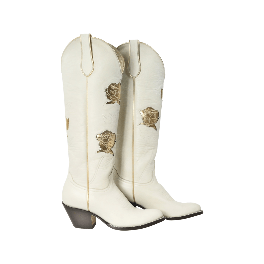 Fraulein Boot Company Women's San Antonio Rose Cream and Gold Cowboy Boots