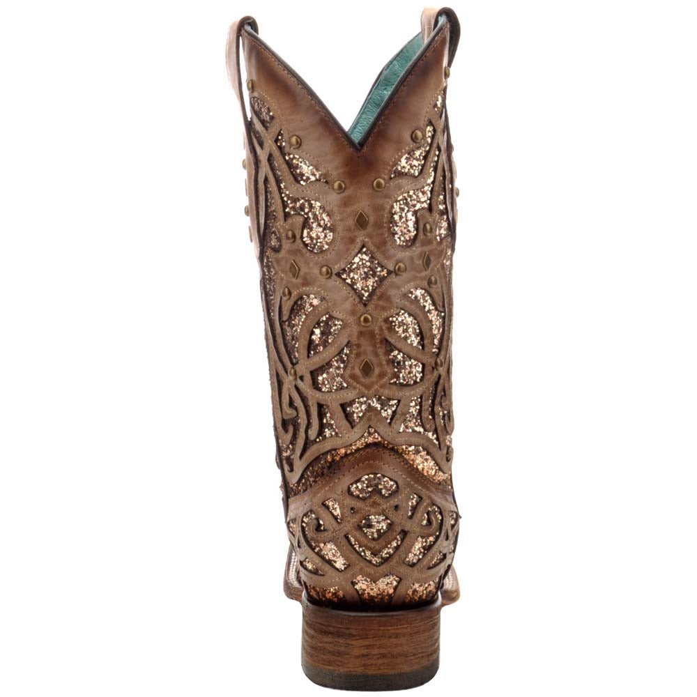 Glitter Tooled Inlay Square Toe Cowboy Boots - SundialGlitter Tooled Inlay Square Toe Cowboy Boots