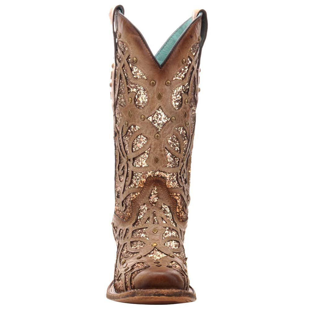 Glitter Tooled Inlay Square Toe Cowboy Boots - SundialGlitter Tooled Inlay Square Toe Cowboy Boots