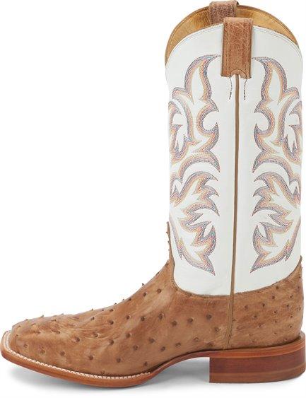 Justin Men's Pascoe Antique Tan & White Full Quill Ostrich Exotic Western Boots 8572