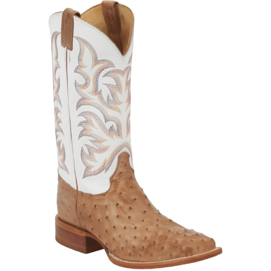 Justin Men's Pascoe Antique Tan & White Full Quill Ostrich Exotic Western Boots 8572