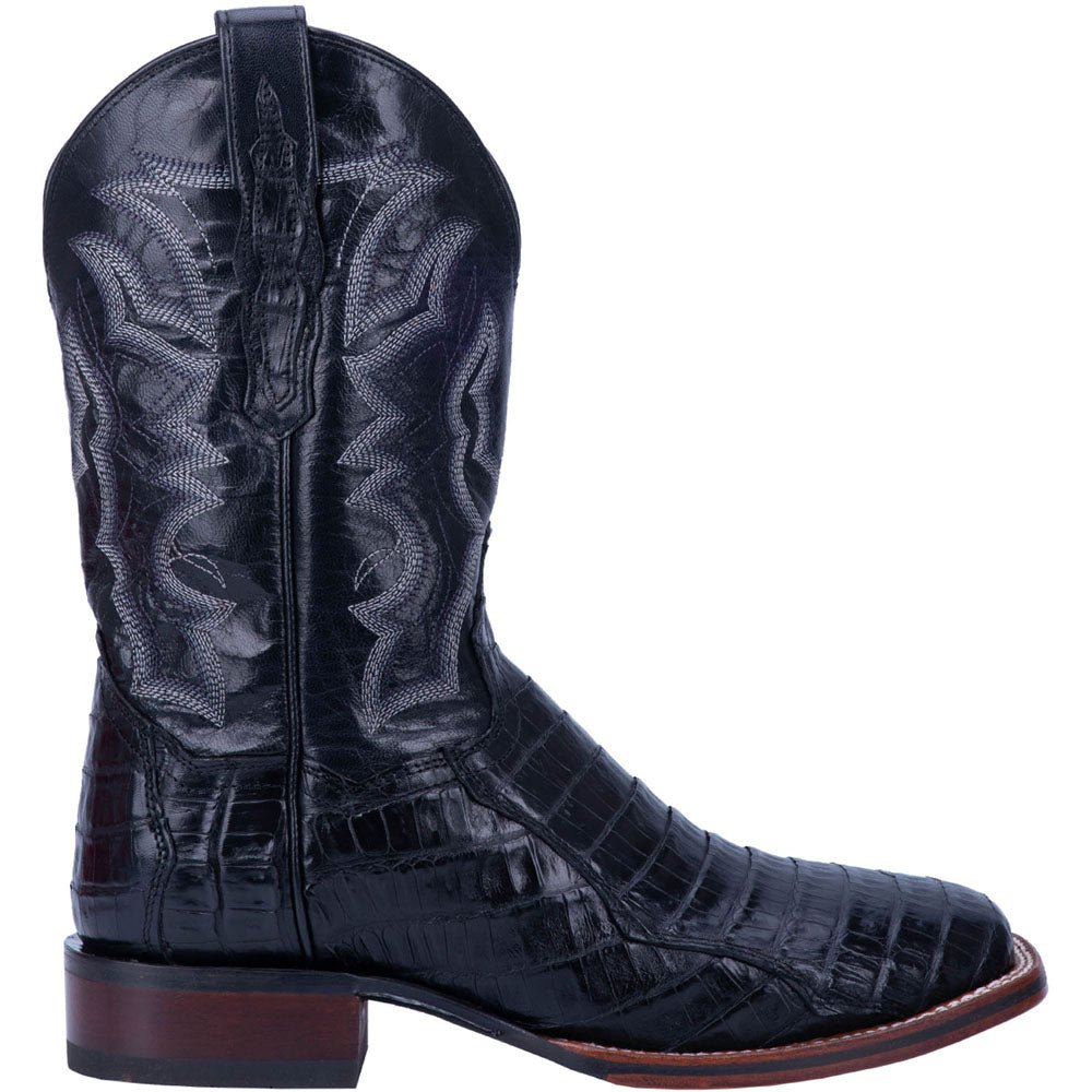 Kingsly Caiman Croc Embroidered Square Toe Pull On Cowboy Boots - SundialKingsly Caiman Croc Embroidered Square Toe Pull On Cowboy Boots