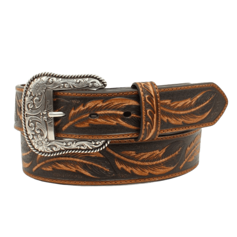 Ariat Men's Brown Repeating Leaf Embossed Leather Belt A1029608