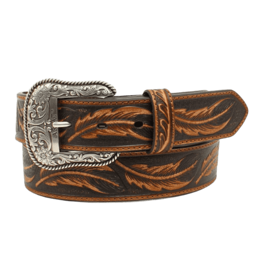 Ariat Men's Brown Repeating Leaf Embossed Leather Belt A1029608