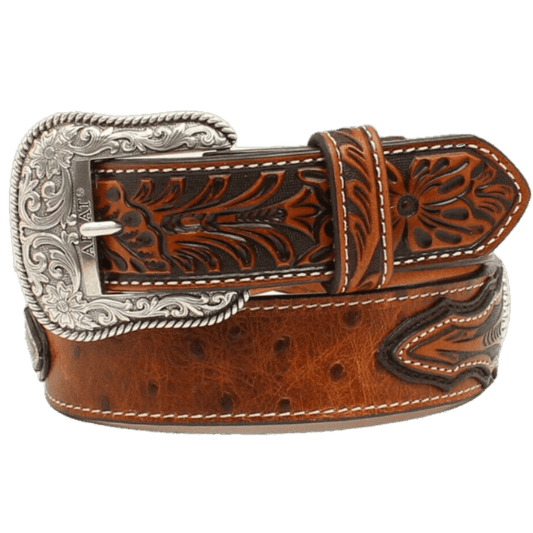 Ariat Men's Conchos Ostrich Print Brown Belt A1024402