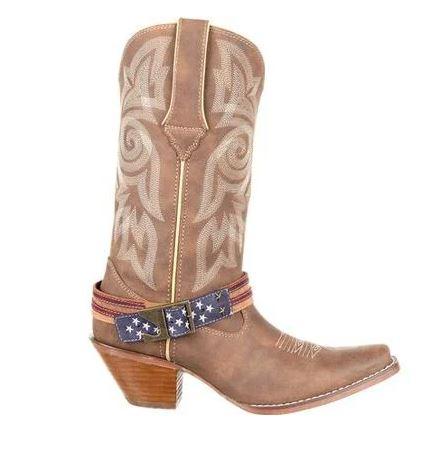 Durango Women's Crush Flag Accessory Brown Snip Toe Cowgirl Boots - DRD0208
