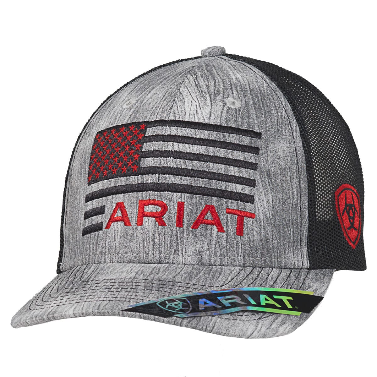 Ariat Men's USA Flag Logo Heathered Grey/Black Snapback Ball Cap A300014206