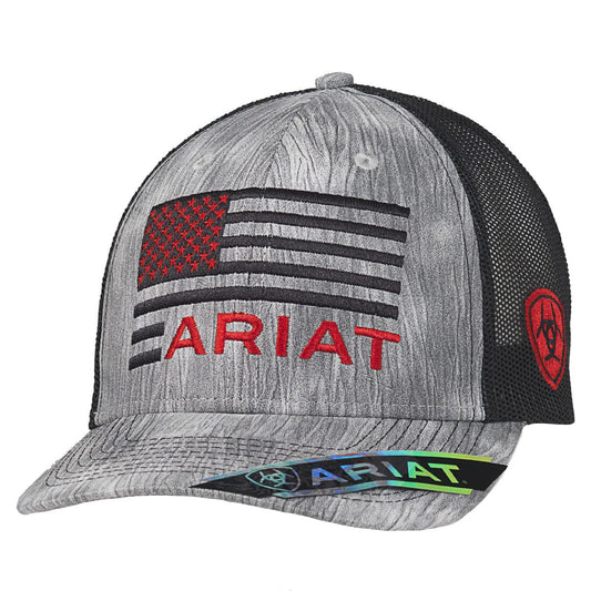 Ariat Men's USA Flag Logo Heathered Grey/Black Snapback Ball Cap A300014206
