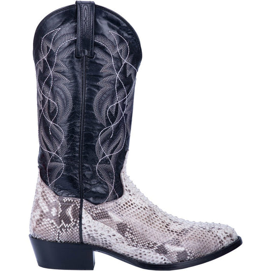 Manning Snakeskin Embroidered Round Toe Pull On Cowboy Boots - SundialManning Snakeskin Embroidered Round Toe Pull On Cowboy Boots