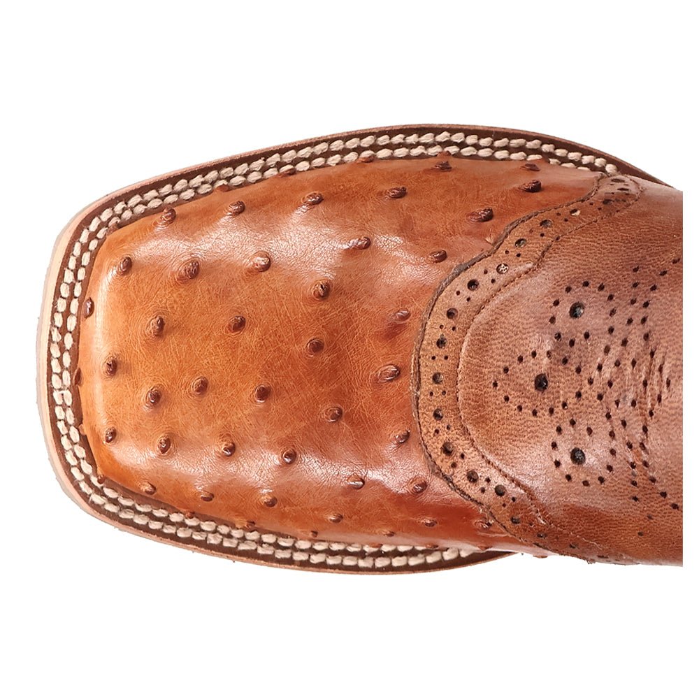 Martel Ostrich Embroidered Square Toe Pull On Cowboy Boots - SundialMartel Ostrich Embroidered Square Toe Pull On Cowboy Boots