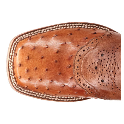 Martel Ostrich Embroidered Square Toe Pull On Cowboy Boots - SundialMartel Ostrich Embroidered Square Toe Pull On Cowboy Boots