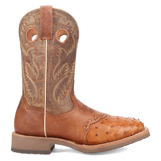 Martel Ostrich Embroidered Square Toe Pull On Cowboy Boots - SundialMartel Ostrich Embroidered Square Toe Pull On Cowboy Boots