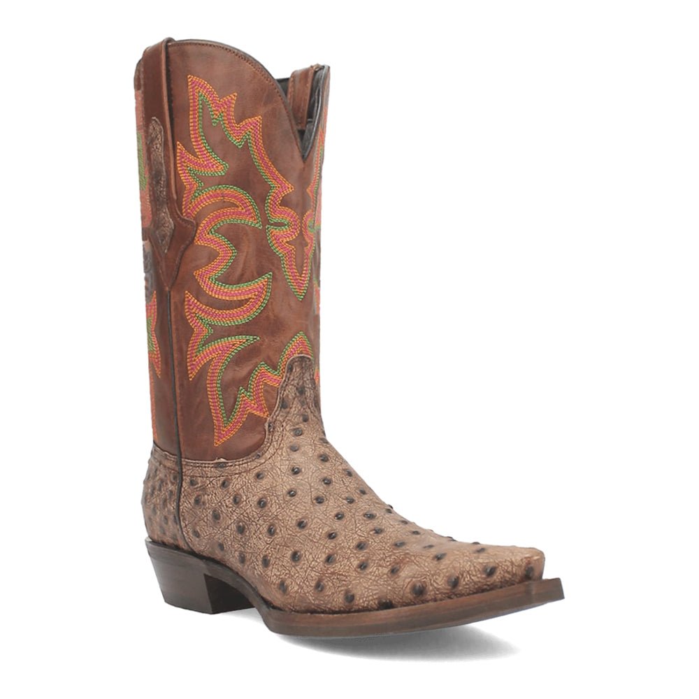 Outlaw Embroidered Ostrich Print Snip Toe Cowboy Boots - SundialOutlaw Embroidered Ostrich Print Snip Toe Cowboy Boots
