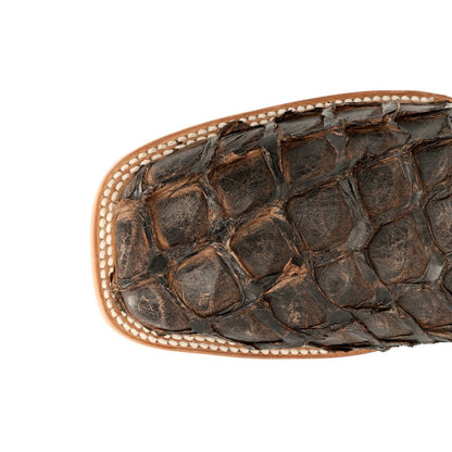 Premium Exotics Pirarucu Embroidered Square Toe Pull On Cowboy Boots - SundialPremium Exotics Pirarucu Embroidered Square Toe Pull On Cowboy Boots