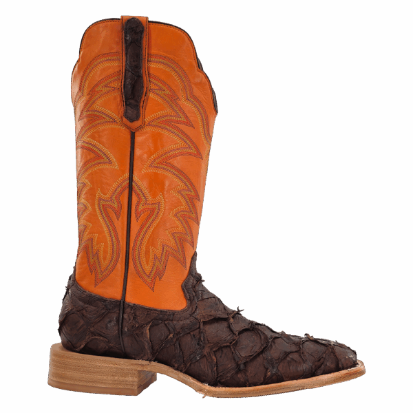 R Watson Men's Chocolate Matte Pirarucu Exotic Western Boots RW7805-2