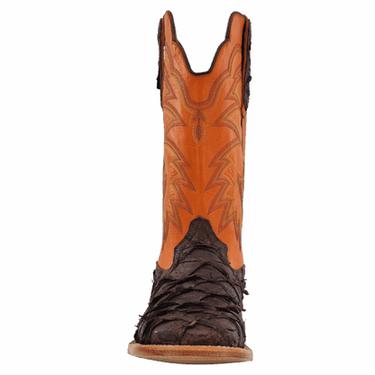 R Watson Men's Chocolate Matte Pirarucu Exotic Western Boots RW7805-2