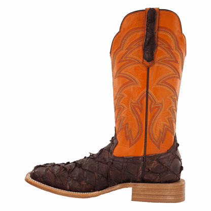 R Watson Men's Chocolate Matte Pirarucu Exotic Western Boots RW7805-2