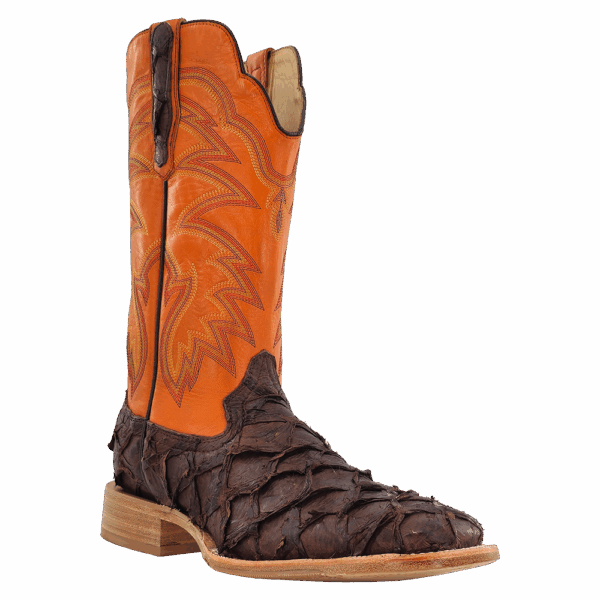 R Watson Men's Chocolate Matte Pirarucu Exotic Western Boots RW7805-2