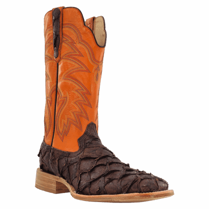 R Watson Men's Chocolate Matte Pirarucu Exotic Western Boots RW7805-2