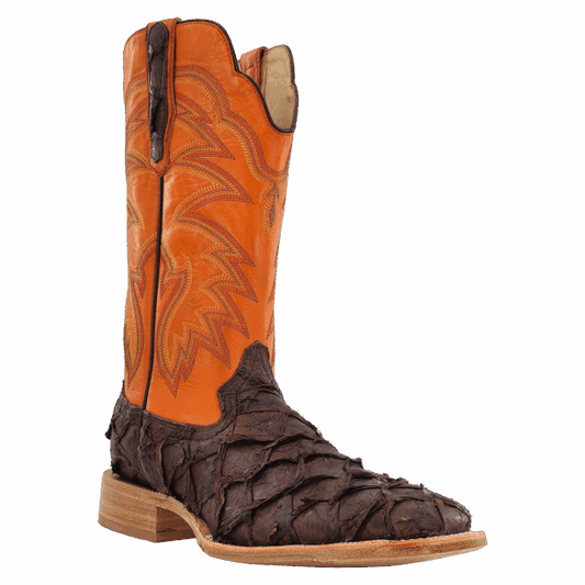 R Watson Men's Chocolate Matte Pirarucu Exotic Western Boots RW7805-2